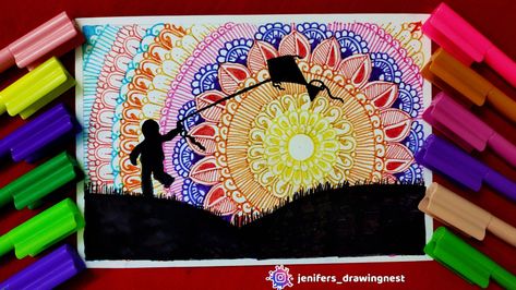 Makar Sankranti Mandala Art, Mandala Scenery, Makar Sankranti Drawing, Sankranti Drawing, Makar Sankranti Festival, Mandala Art For Beginners, Art Step By Step, Drawing Mandala, Happy Makar Sankranti