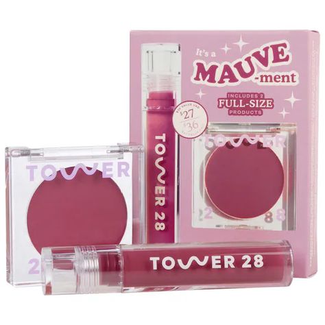 It's a Mauve-ment Lip Gloss + Cream Blush Duo Set - Tower 28 Beauty | Sephora Tower 28 Beauty, Tower 28, Lip Jelly, High Shine Lip Gloss, Sephora Favorites, Bare Lip, Makeup Items, Cream Blush, Glossy Lips