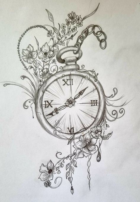 Steampunk Tatoos Ideas, Wall Clock Drawing Sketches, Clock Drawing Reference, Cool Clock Drawing, Pocket Clock Drawing, Very Detailed Drawings, Steampunk Art Drawing Sketches, Pocket Watch Drawing Sketches, Clock Drawing Sketches