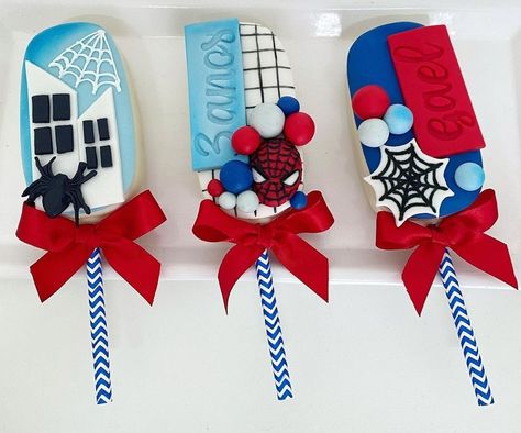 Spiderman Cakesicles, Spiderman Birthday Cake, Spiderman Theme, Cake Printing, Spiderman Party, Spiderman Cake, Spiderman Birthday, Ice Pops, Party Desserts