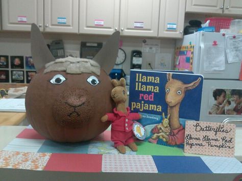 Llama Llama Red Pajama Pumpkin Llama Llama Pumpkin Ideas, Llama Llama Red Pajama Pumpkin, Llama Llama Pumpkin, Llama Pumpkin Decorating, Llama Pumpkin, Literary Pumpkins, Character Day Ideas, Storybook Pumpkin, Pajamas Diy