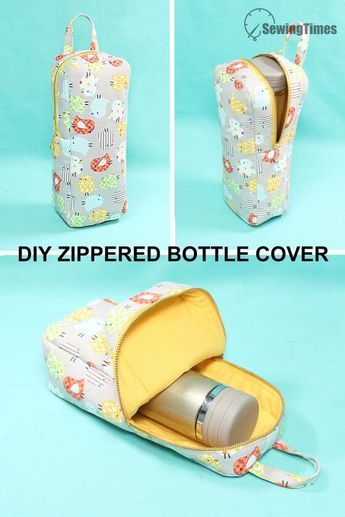 Insulated Bottle Bag, Bottle Bag Diy, Bottle Cover Ideas, Zipper Tutorial, Dress Patterns Diy, Tutorial Sewing, Sewing Machine Projects, Diy Bag Designs, Diy Bags Patterns