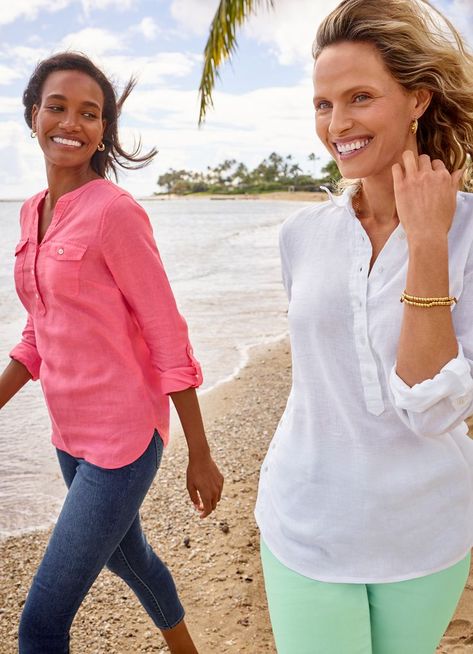 Linen is the fabric of summer. Shop Talbots linen! Shirt 2023, Popover Shirt, Classic Style Women, Linen Shop, Band Collar, Linen Shirt, Modern Classic, Summer Collection, New Arrivals