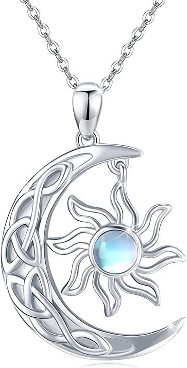 Crescent Moon and Sun Necklace 925 Sterling Silver Moonstone Pendant Necklace Celtic Jewelry Gift for Women Moon And Sun Necklace, Crescent Moon And Sun, Sun And Moon Necklace, Moonstone Pendant Necklace, Sun Necklace, Moon And Sun, Purple Jewelry, Moon Jewelry, Celtic Jewelry