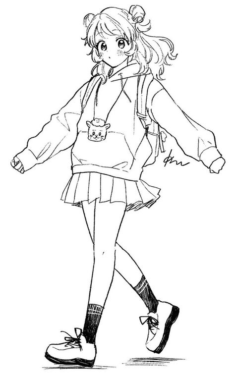 Anime Pose Leaning Forward, Anime Walking Pose Reference, Anime Pose Reference Cute, Cute Anime Poses, Peace Sign Pose, Human Figure Sketches, Manga Poses, Anime Reference, 캐릭터 드로잉