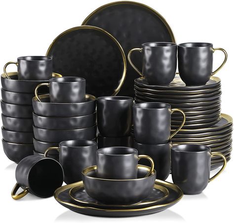 Dessert Bord, Black Kitchen Decor, Crockery Design, Black Dinnerware, Kitchenware Set, Porcelain Table, Stoneware Dinnerware Sets, Kitchen Jars, Stoneware Dinnerware