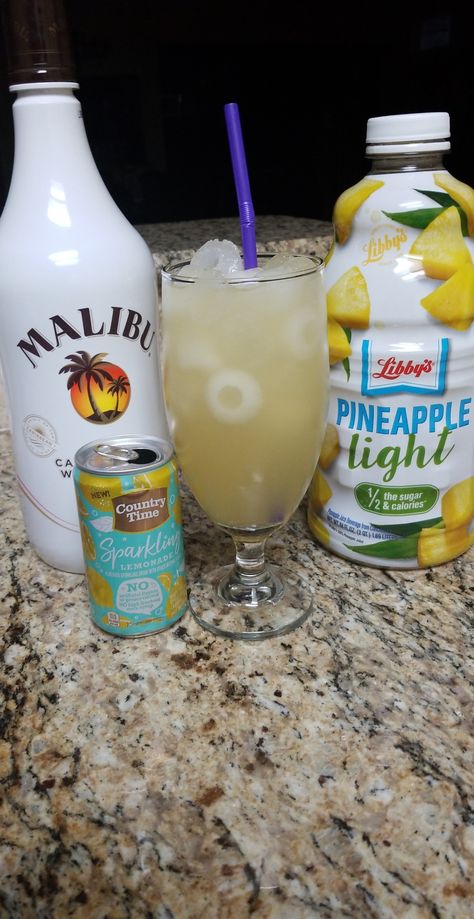 1- 7.5ml of sparkling lemonade, with a shot or 2 of malibu and 2 splashes of pineapple juice!!!!! Malibu Pineapple, Malibu Drinks, Sparkling Lemonade, Drink Ideas, Pineapple Juice, Lemonade, Liquor, Pineapple, Juice