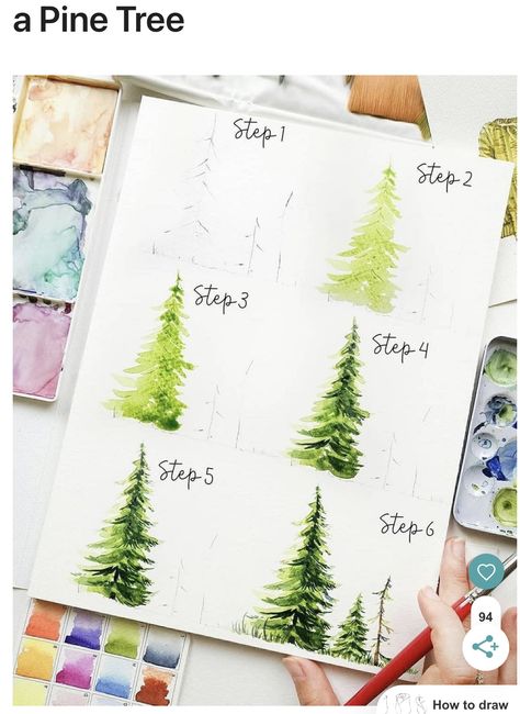 Paint A Pine Tree, Artist Hue, Christmas Tree Tutorial, Tree Tutorial, Tree Watercolor Painting, Learn Watercolor Painting, Step By Step Watercolor, Flower Drawing Tutorials, Watercolor Beginner