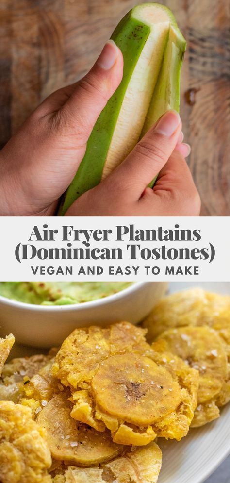 Plantain In Air Fryer, Plantain Fries Air Fryer, Plantain Air Fryer, Fried Plantains Air Fryer, Air Fry Plantains, Air Fryer Plantains Sweet, Plantains Recipes Air Fryer, Plantain Chips Air Fryer, Tostones Recipe Air Fryer