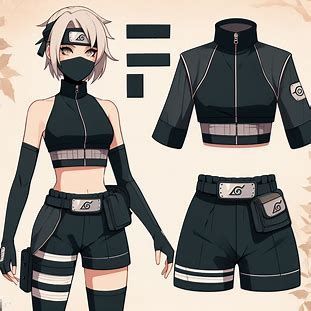 Naruto Character Outfits, Naruto Clothing Ideas, Anime Ninja Outfits Female, Anime Outfit Designs Female, Anime Female Fighter Outfit, Naruto Oc Design, Naruto Female Outfits, Ninja Outfit Female Naruto, Naruto Female Oc Outfits