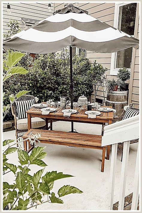 Outdoor Tables - Visit Amazon.com to get the best tips. Wood Outdoor Dining Table, Farmhouse Tablescape, Patio Chico, Neutral Cottage, Tile Garden, Pine Garden, Rustic Table Setting, Dining Table Rustic, Rattan Chairs