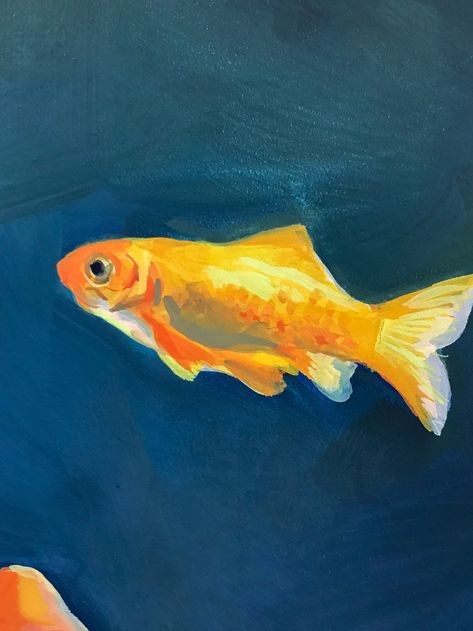 Goldfish Art Illustrations, Goldfish Art, Underwater Creatures, Aesthetic Painting, Fish Painting, Mini Canvas Art, Mini Canvas, Fish Art, Gouache Painting