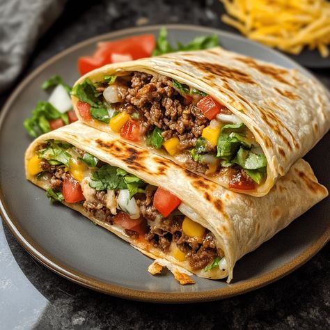 Easy Homemade Crunch Wraps are customizable, layered tortillas filled with seasoned meat, cheese, and veggies, then toasted for crunch. Crispy Beef, Crunch Wrap, Lettuce Salad, Corn Tortillas, Taco Seasoning, Green Salad, Lunch Ideas, Tortillas, Easy Homemade