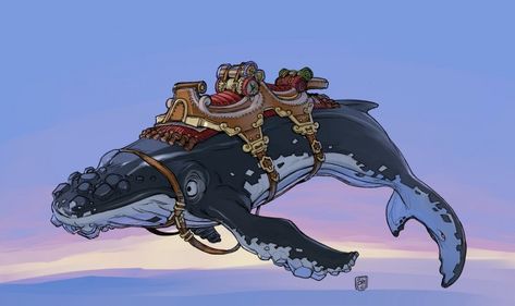 Whale Concept Art, Punk Artwork, Fantasy Mounts, Concept Art World, Whale Art, Arte Cyberpunk, Creature Drawings, Fantasy Monster, Fantasy Creatures Art