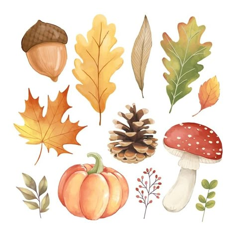 Cute Leaf Drawing, Paint Autumn, Ideas For Autumn, Decorative Pattern, Fall Elements, Yellow Leaf, Mushroom Patterns, Autumn Elements, Autumn Leaf Drawing