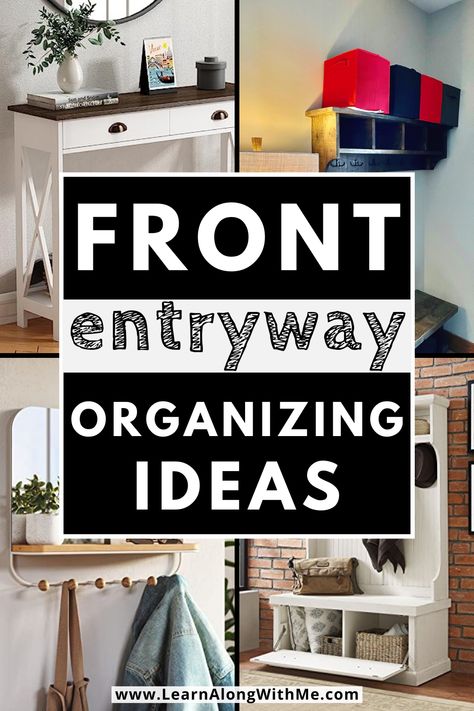 Is your front entryway disappearing under piles of shoes and coats? Here are some front entryway ideas to help get your foyer tidy and organized. From shoe storage racks to hooks that make the most of vertical space, I think you'll find at least a couple ideas on this list to help you out. Will all the ideas work in your home? No. (Some don't work at my house either because of our small split-level entryway.) But I think one of these front entryway ideas will work. Small Entryway Coat And Shoe Storage, Front Door Organization, Front Entrance Storage, Small Split Level Entryway Ideas, Entry Way Coat Hook Ideas, Apartment Foyer Ideas, Small Entryway Shoe Storage Ideas, Entryway Organization Ideas, Coat Hooks Entryway