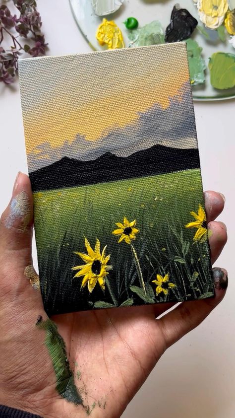 Mini Canvas Art Landscape Easy, Easy Aesthetic Paintings Acrylic, Garden Painting Ideas Canvas Easy, Repition Design Pattern Drawing, Small Painting Canvas Ideas, Bigginers Painting Ideas, Easy Mini Acrylic Paintings, Freestyle Painting Ideas, 4x6 Canvas Painting Ideas