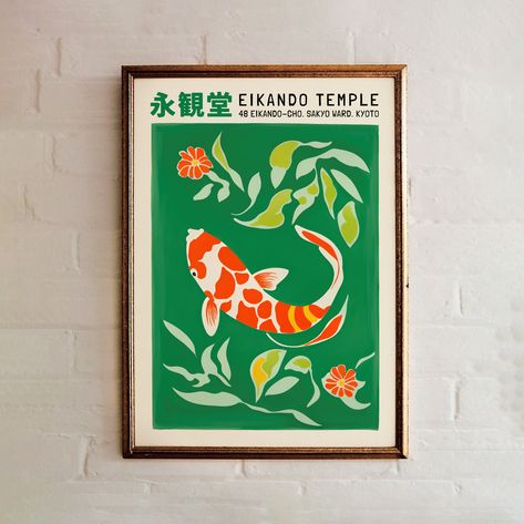 Step into the serene world of our Koi Fish Poster, inspired by the Japanese Eikando Temple and the captivating allure of Japanese culture. This exquisite piece captures the elegance of koi fish and the essence of travel, making it a perfect addition to your decor. With a touch of retro charm and a nod to mid-century modern aesthetics, this art print becomes a statement piece that adds a touch of sophistication to any environment.  Available sizes: 50 x 70 cm 24 x 36 inches  20 x 30 inches 18 x 2 Koi Graphic Design, Eikando Temple, Cottage Court, Japanese Retro Art, Koi Fish Poster, Plywood Painting, Japanese Mid Century Modern, Koi Fish Decor, Funky Posters