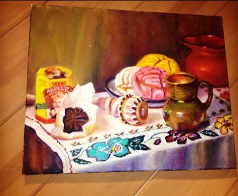 Mexican Still Life Photography, Pan Dulce Painting, Pan Dulce Art, Pan Dulce Drawing, Mexican Still Life, References Drawings, Kitchen Painting Art, Mexican Artwork, Hispanic Art