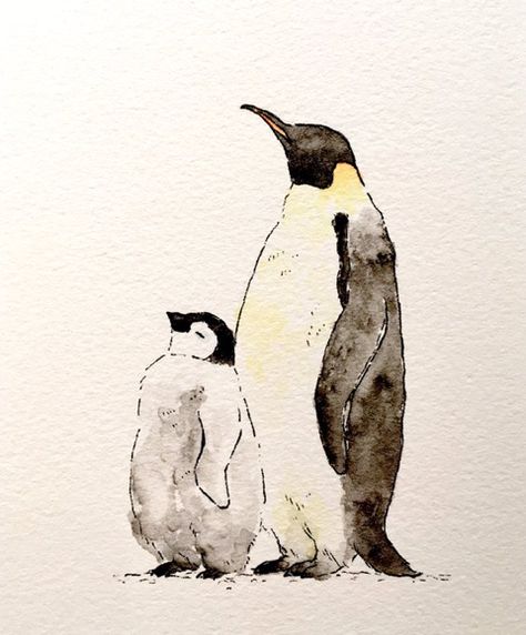 Penguin Sketch, Watercolor Penguin, Penguin Watercolor, Penguin Illustration, Penguin Drawing, Penguin Art, Animal Silhouette, Easy Watercolor, Animal Sketches