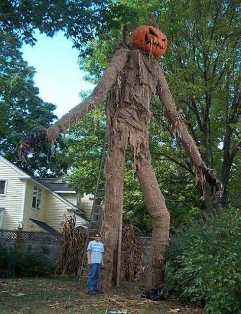 Giant Scarecrow, Outside Halloween Decorations, Diy Scarecrow, Scary Halloween Decorations Outdoor, Scary Halloween Decorations Diy, Fall Garden Decor, Halloween Diy Outdoor, Halloween Ghost Decorations, Creepy Halloween Decorations