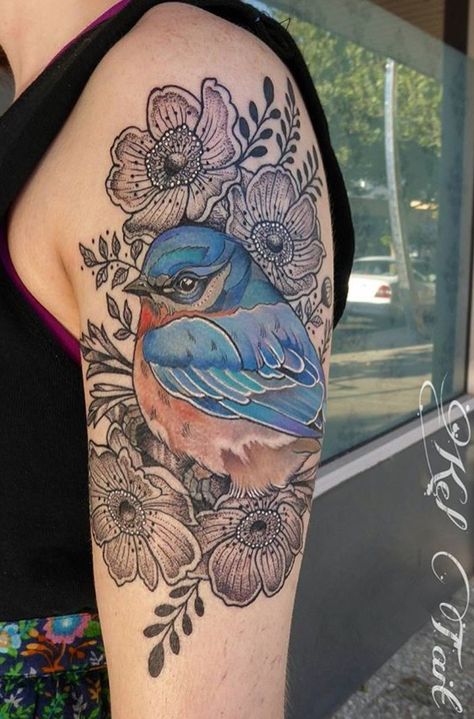 Love the black and gray flowers behind the bird in color Black And White Tattoos With Color Pop, Black And Grey Tattoo With Pop Of Color, Black And White Tattoo With Pop Of Color, Tattoo With Pop Of Color, Black And White Tattoo, Scale Tattoo, Bird Tattoo, White Tattoo, Birds Tattoo