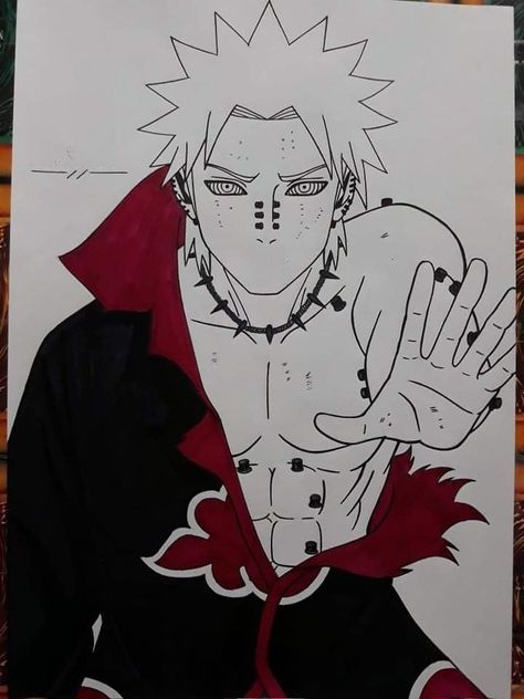 Nagato Drawing, Might Guy Drawing, Anime Sketch Character Design, Naruto Painting Easy, Naruto Line Art, Akatsuki Sketch, Madara Drawing, Itachi Sketch, Obito Drawing