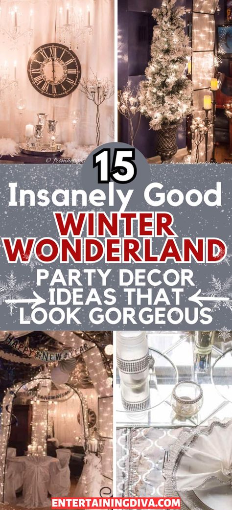 15 Elegant Winter Wonderland Party Ideas | Best New Years Eve Party Ideas Winter Wonderland Office Decorations Diy, Elegant Christmas Party Decorations Winter Wonderland, 50th Winter Wonderland Party, Winter Wonderland Diy Decorations Budget, Frost Yourself Party, Winter Wonderland Christmas Party Ideas, Winter Formal Party Ideas, Winter Wonderland Party Theme Ideas, Winter Homecoming Themes