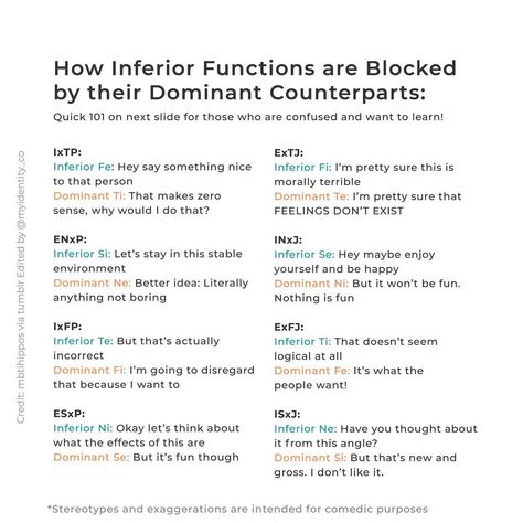 MBTI inferior functions blocked by their dominant counterparts Mbti Functions, Say Something Nice, Mbti Character, Infp T, Myers Briggs Type, Enneagram Types, Mbti Personality, Faith In Humanity, Personality Types