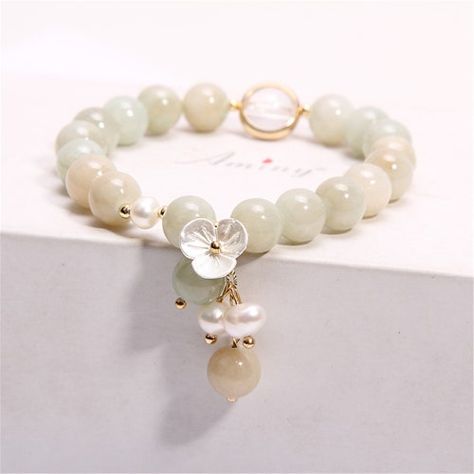 Healing Stone Bracelet, Women Healing, Gold Pearl Bracelet, Fairy Style, Rose Quartz Jewelry, Fairy Fashion, Quartz Jewelry, Jade Bracelet, Flower Bracelet