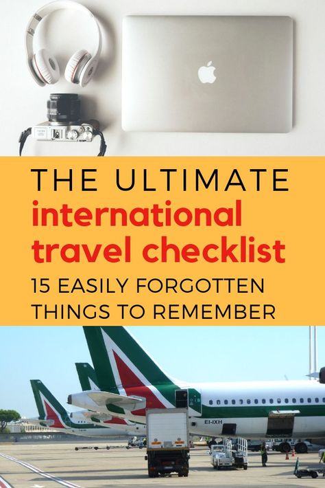 Here's the ultimate international travel checklist for any destination. These 15 travel tips are crucial for what to bring and what to think about when packing. You won't want to leave behind these easily forgotten travel essentials before you fly! This checklist covers things you'll need for a long flight as well as things you'll need to know before leaving the country. #travellist #travelchecklist #internationaltravel #packinglist #travelguide International Travel Checklist, Easily Forgotten, Leaving The Country, What To Think About, Travel Life Hacks, Travel Secrets, Visit Places, Long Flight, Airport Travel