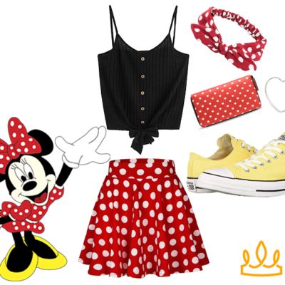 Minnie Mouse Disneybound! I love this cute disneybound collage- it's seriously one of my favorites. If you're a casual disneybounder like me, this one is perfect for whatever you have planned today! Theme Park Style - Inclusive. Immersive. Fun. Disney Bounding Minnie Mouse, Minnie Disneybound, Minnie Mouse Disneybound, Cinderella Disneybound, Disneyworld Outfit, Disney Princess Inspired Outfits, Disney Bound Outfits Casual, Princess Inspired Outfits, Yellow Converse