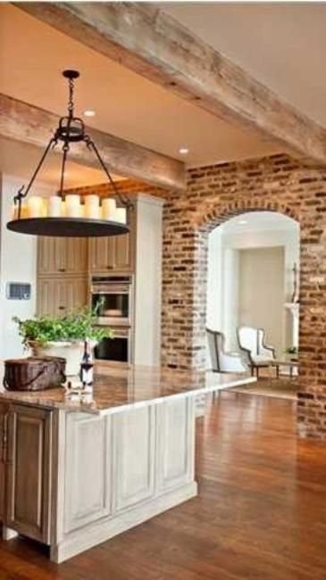 Amazing Kitchens Design, Kitchen Brick Wall, Brick Living Room, Light Wood Kitchens, Stone Walls Interior, Brick Kitchen, Stone Interior, A Brick Wall, Wood Kitchen Cabinets