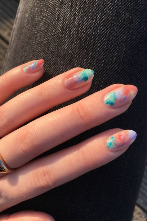 Water Colour Nails, Watercolour Nail Art, Watercolour Nails, Almond Nails Nail Art, Aesthetics Nails, Nail Art Inspo, Colourful Nails, Water Color Nails, Nails Spring