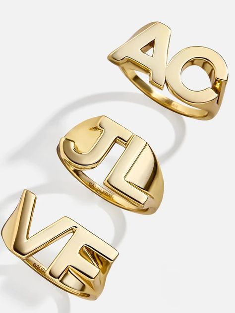 Shop the             18K Gold Plated Sterling Silver             18K Gold Double Initial Custom Block Ring - Gold at the official Baublebar site. Enjoy free shipping and returns on all US orders $75+. Au Vodka, Initials Jewelry, Auntie Vibes, Everyday Princess, Rich Auntie, Initial Rings, Dope Jewelry Accessories, Wrist Jewelry, Stacking Ring Set