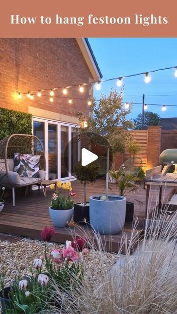 Festoon Lights Backyard, Festoon Lighting Garden, Decking Pergola, Festoon Lights, Backyard Area, Terrace Design, Cable Ties, Festoon Lighting, Garden Diy