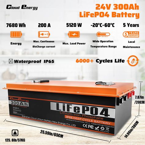 Cloud Energy 24v 300ah Lifepo4 Battery Pack 24volt Lithium Ion Bateria De Litio Solar Power Storage Deep Cycle Deepcycle Energy - Buy 24 Volt Lithium Ion Battery,Battery 24v,Lithium Battery 24v Product on Alibaba.com Deep Cycle Battery, Lifepo4 Battery, Great Power, New Energy, Electrical Wiring, Lithium Ion Batteries, High Energy, Battery Pack, Lithium Battery