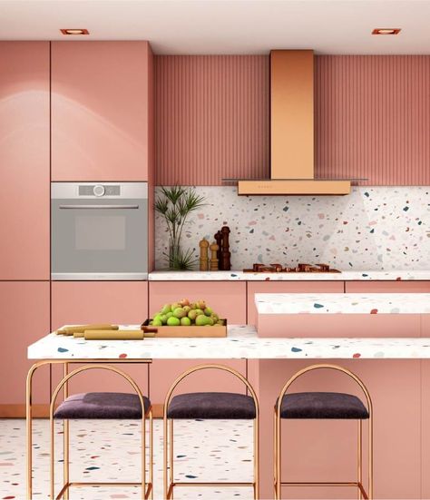 40+ Kitchen Island Ideas To Upgrade Your Space | Kitchen Cabinet Kings Pink Kitchen Island, Blush Pink Bedroom Decor, Pink Living Room Decor, 70s House, Kitchen Surfaces, Bedroom Wall Colors, Popular Kitchens, Pink Kitchen, Kitchen Colors