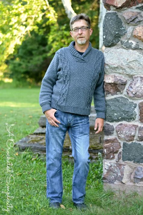 14 Crochet Sweater Patterns for Men That You'll Love Mens Crochet Sweater, Sewing Gifts For Men, Sewing Gift Ideas, Cable Sweater Pattern, Mens Crochet, Cabled Sweater, Ladybug Baby, Crochet Men, Sweater Vest Mens