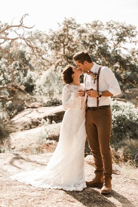 wild love photography christine pegany styled summer elopement wedding enchanted rock austin texas 035 Wedding Dress Long Sleeves, Illusion Neckline Wedding Dress, Enchanted Rock, Prom Dresses Two Piece, Small Intimate Wedding, Dress Long Sleeves, Gowns Prom, Illusion Neckline, Groom Attire