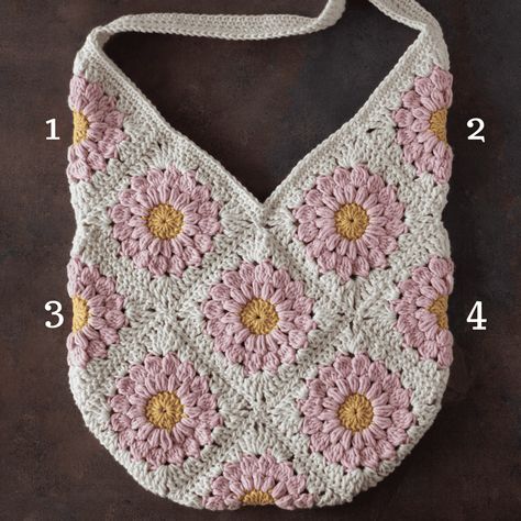 Darling Sweet Dahlia Sunburst Crochet Bag is so fun to crochet! #crochetbag #crochetsunburst #crochetgrannysquare #crochet365knitoo Sunburst Crochet, Crochet Bags, Crochet Bag, Dahlia, Crochet Patterns, Crochet, Pattern