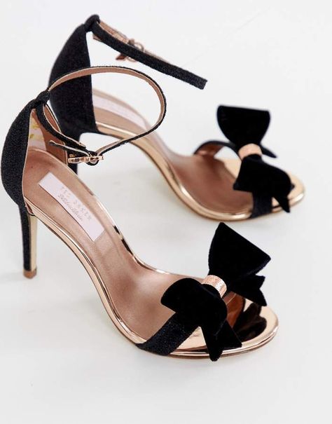 Ted Baker black sparkling bow detail barely there heeled sandals Kasut Tumit Tinggi, Kasut Wanita, Hak Tinggi, High Heels Boots, Heels Classy, Fancy Shoes, Girly Shoes, Prom Shoes, Rilakkuma