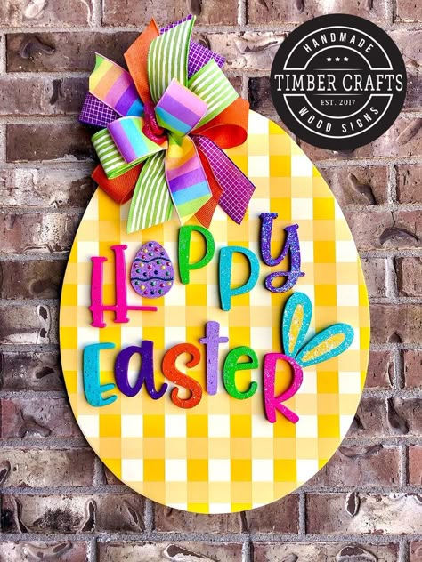 Easter a Door Hanger | Etsy Easter Door Decorations, Easter Drawings, Easter Wood Crafts, Easter Door Decor, Easter Door Hanger, Wood Wreath, Easter Sign, Easter Bunny Crafts, Spring Easter Crafts