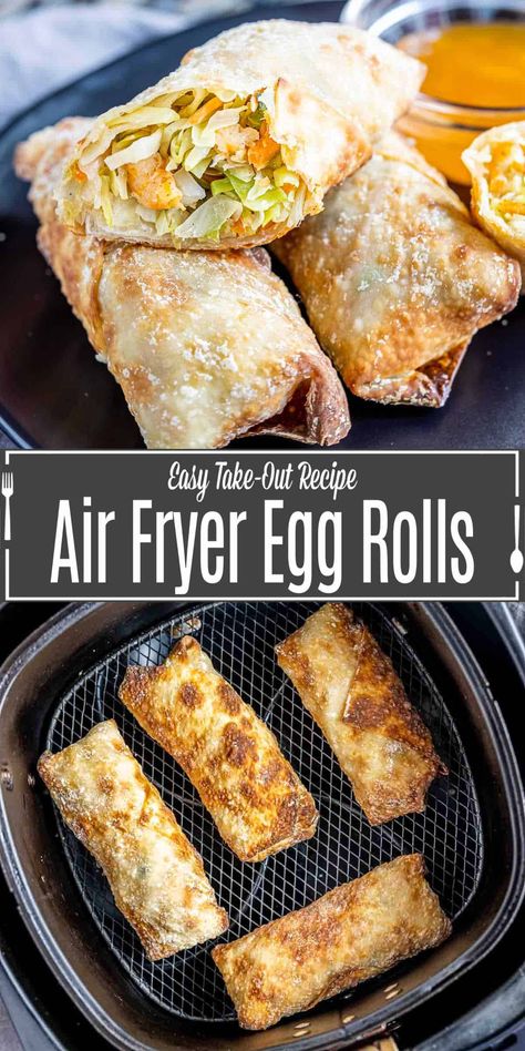 Homemade Air Fryer Egg Rolls are a tasty version of your favorite takeout food without all of the oil. They will satisfy your craving for takeout! We'll show you how to wrap and egg roll to make this delicious asian appetizer or side dish in an air fryer with just few simple ingredients. Air Fryer Recipes Egg Rolls, Air Fryer Egg Rolls, Frozen Egg Rolls, Vegetarian Egg Rolls, Egg Rolls Recipe, Takeout Food, Egg Roll Recipes, Air Fryer Dinner Recipes, Egg Roll