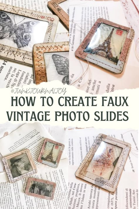 Photo Junk Journal, Vellum Scrapbooking Ideas, Junk Journal Photo Book, Junk Journal Embellishments Ephemera, Specimen Slides, Specimen Cards, Ephemera Ideas, Diy Slides, Photo Slides