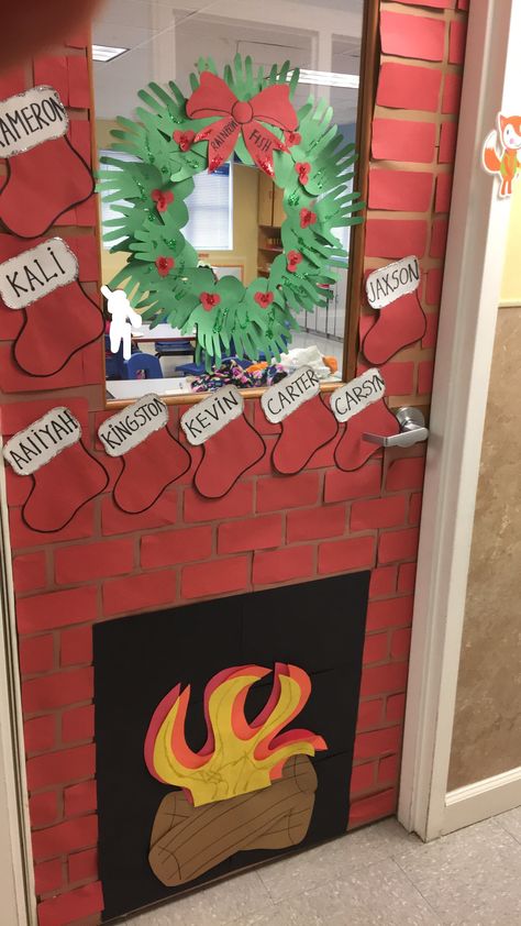 fireplace and stockings  for christmas door contest Christmas Cubicle Decorations, Door Decorations Classroom Christmas, Classroom Christmas Decorations, Holiday Door Decorations, Christmas Door Decorating Contest, Christmas Classroom Door, Christmas Door Decoration, School Door Decorations, Door Decorating Contest