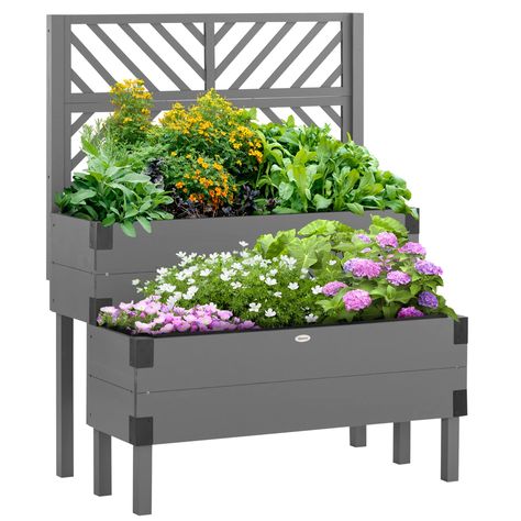 PRICES MAY VARY. Two-Level Trough Planter: Our raised garden bed kit offers two troughs so you have extra space to organize and plant. The raised design keeps plants up and away from weeds and wild animals while keeping you from bending and stooping, which could lead to back strain. Lattice Trellis: The back wall of our vegetable garden bed doesn't just offer decorative flair, it also helps support climbing plants, and offers a space for you to hang plant pots. Reinforced Metal Sides: The corner Raised Garden Bed With Trellis, Garden Bed With Trellis, Trellis Wall, Wood Raised Garden Bed, Elevated Planter, Planter Box With Trellis, Wooden Raised Garden Bed, Vegetable Garden Beds, Elevated Planter Box