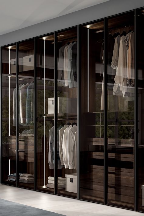 Modern Wardrobe Design Sliding Doors, Modern Wardrobe Design, Wardrobe Laminate Design, Glass Wardrobe, Wardrobe Design Modern, Dressing Design, Glass Closet, Wardrobe Systems, Dream Closet Design