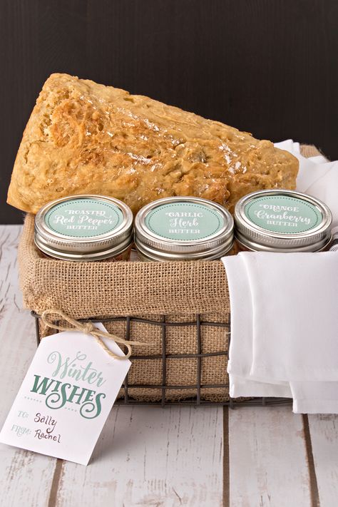 Make This Your Bread and Butter Gift - Good to Be Home Bread And Butter Gift Ideas, Bread And Butter Gift Basket, Bread And Butter Gift, Bread Basket Ideas, Homemade Bread Gift, Christmas Cooking Gifts, Flavored Butter Recipes, Cranberry Butter, Bread Gifts