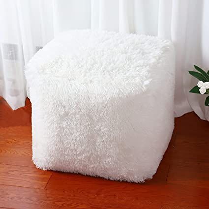 Asuprui Square Pouf Ottoman Cover White 18x18x15 Inches Large Fuzzy Storage Bean Bag Unstuffed Poufs Cube for Foot Rest Stool(NO Filler) Ottoman Pouf for Living Room Bedroom Cover ONLY Square Pouf Ottoman, Shoe Rack Entryway, Ottoman Slipcover, Ottoman Pouf, Square Pouf, Floor Pouf, Ottoman Cover, Ottoman Stool, Leather Pouf